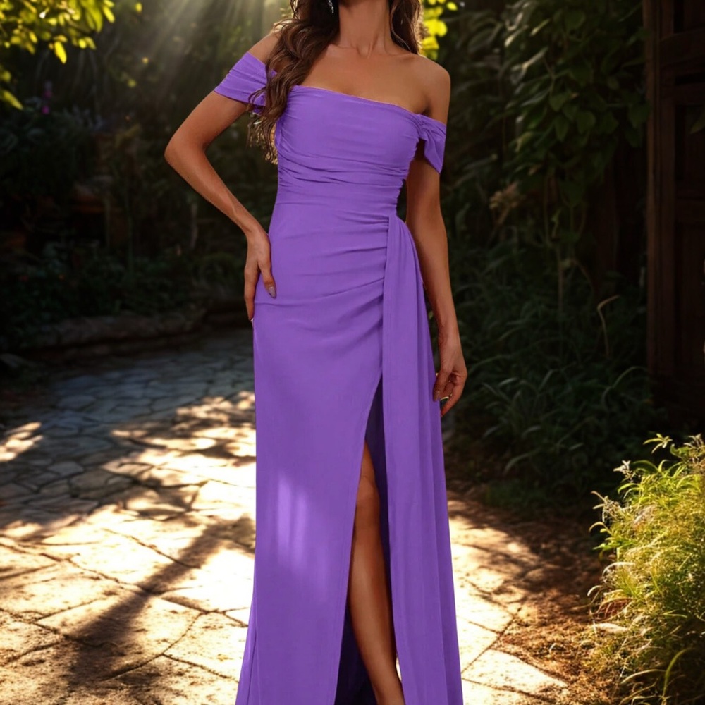Elegant off shoulders Purple Evening Dress